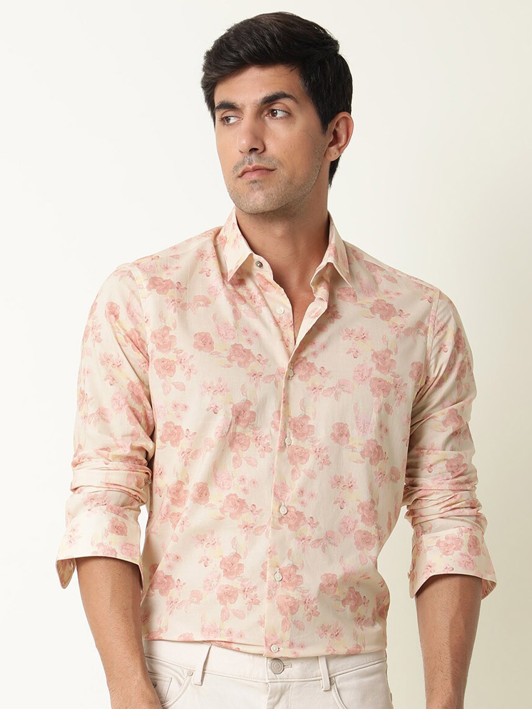 RARE RABBIT Floral Printed Slim Fit Casual Shirt, Pink