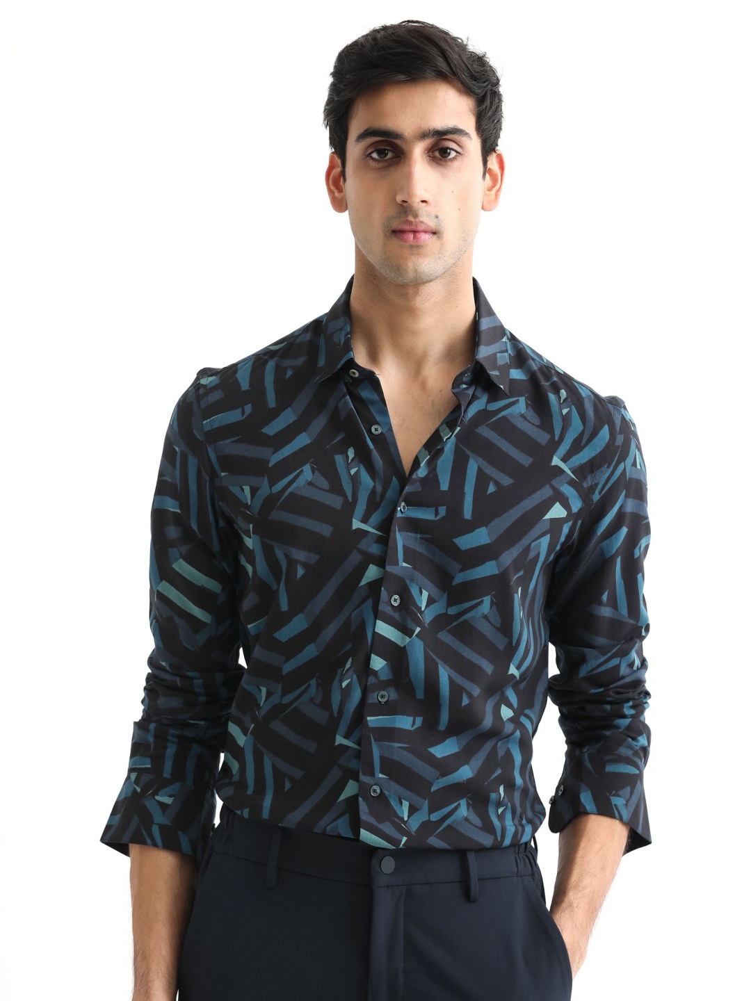 

RARE RABBIT Men Ballet Abstract Printed Slim Fit Shirt, Black