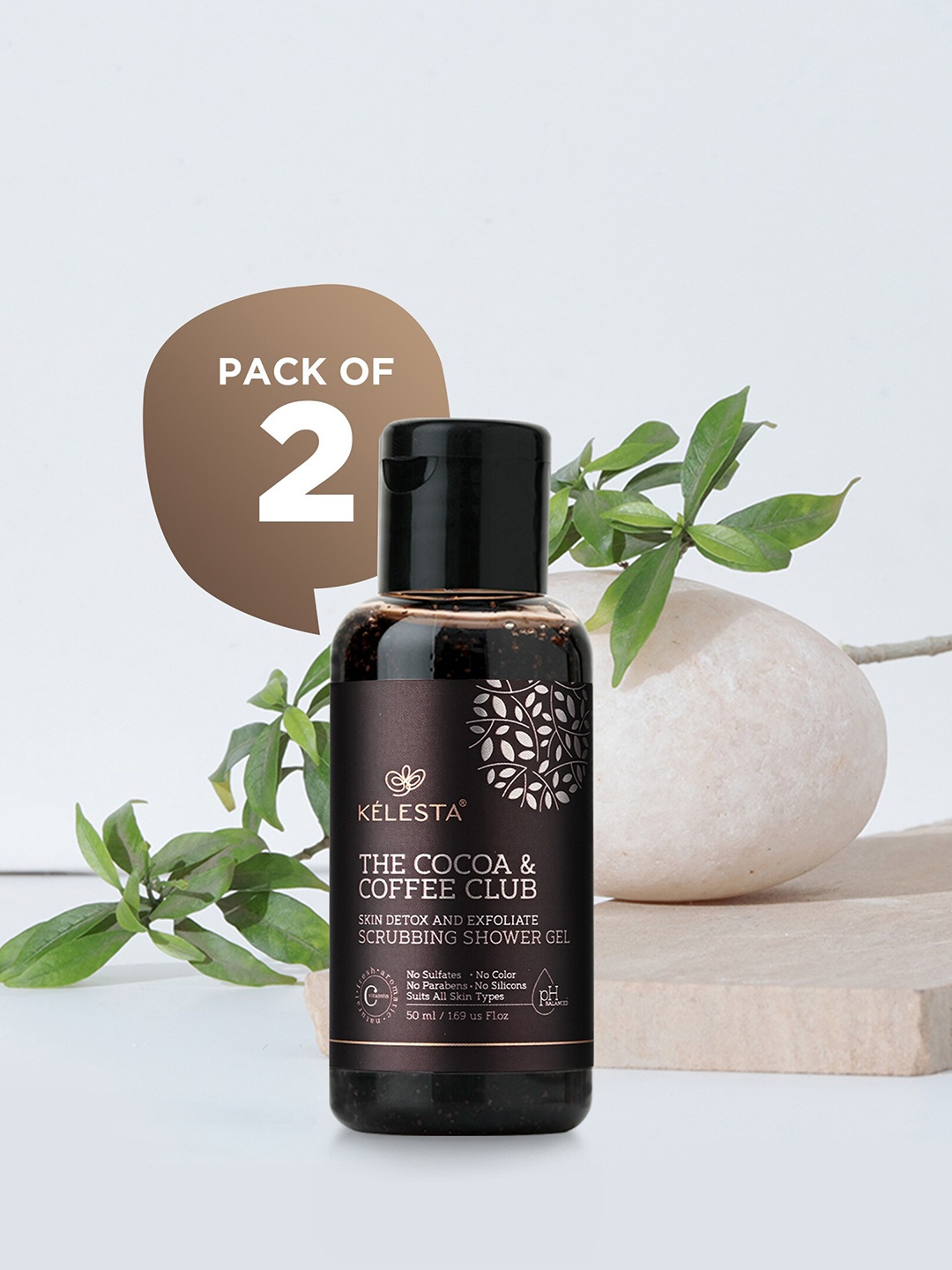 

KELESTA Set Of 2 Cocoa & Coffee Club Scrubbing Shower Gel 50 ml Each, Brown