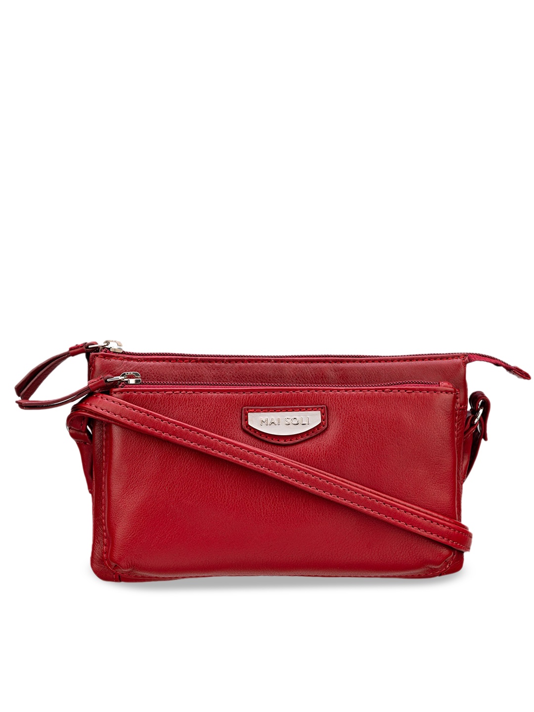 

MAI SOLI Structured Genuine Leather Roma Rectangle Sling Bag, Red