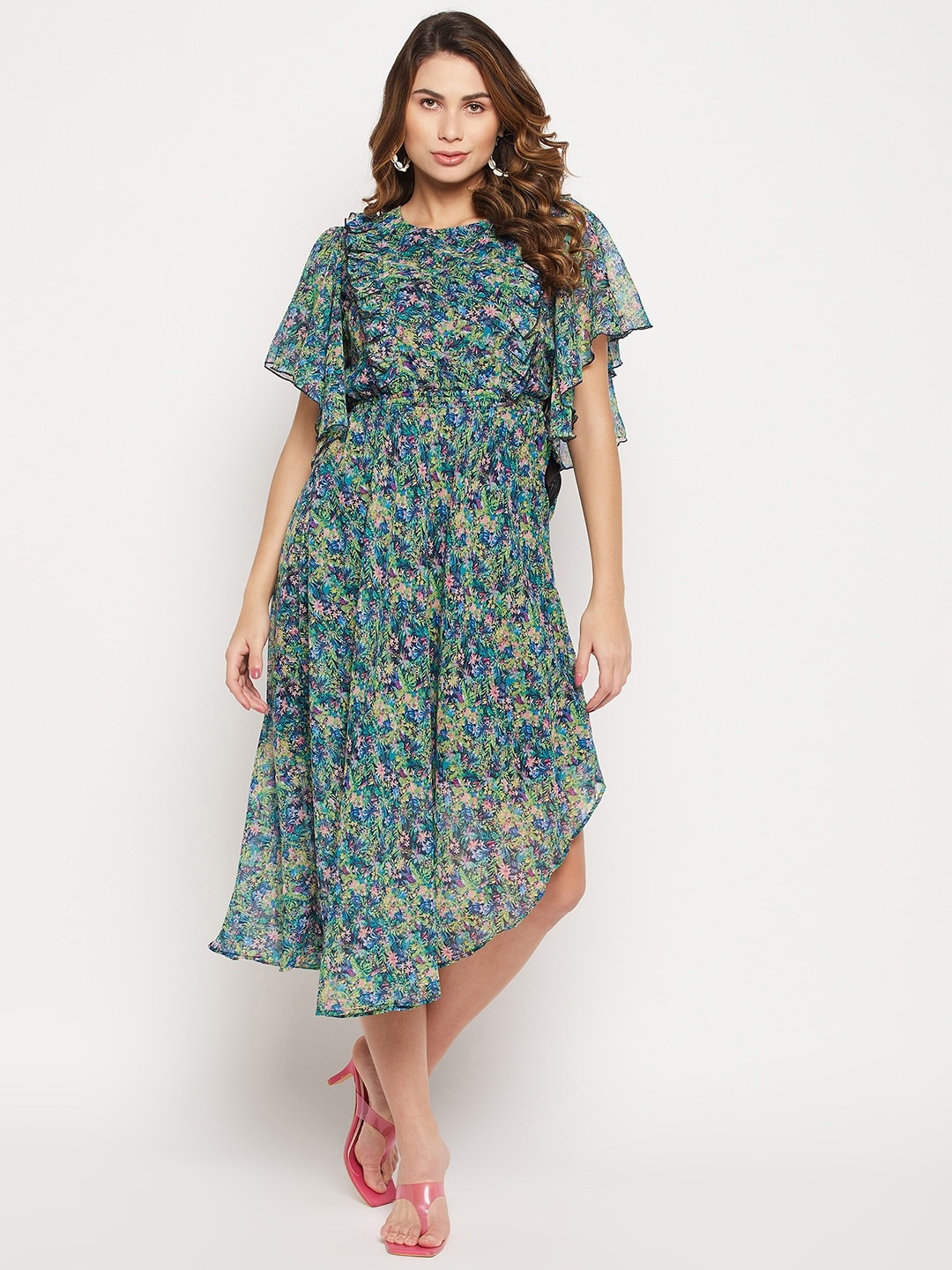 

Bitterlime Floral Georgette Maxi Dress, Green