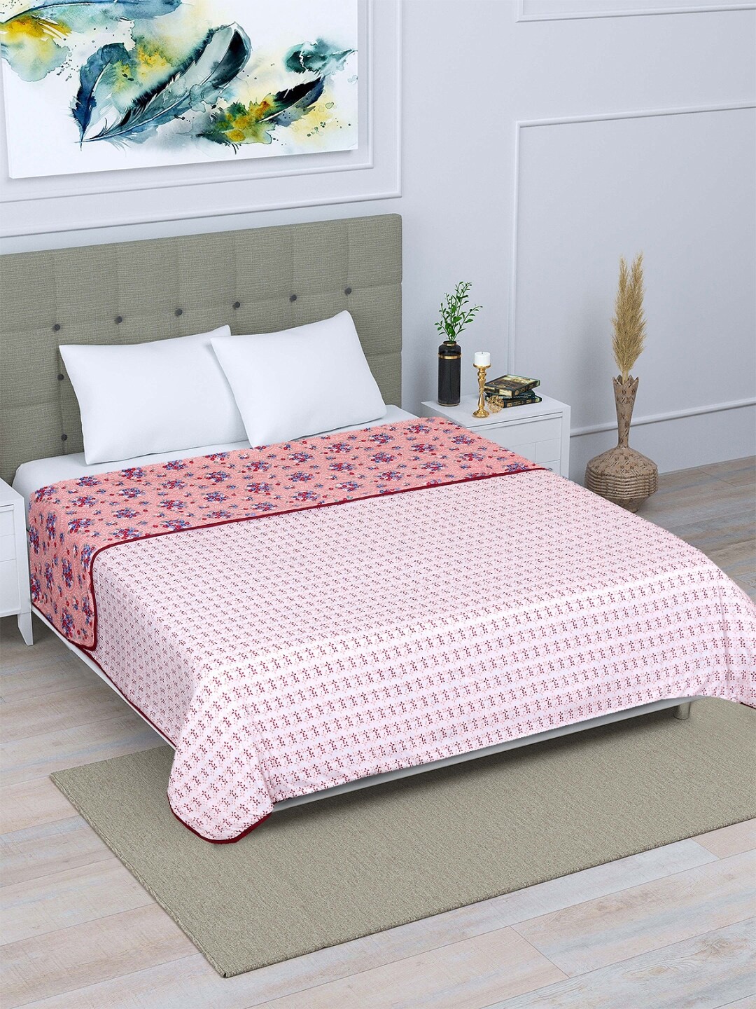 

ROMEE Peach-Coloured & White Floral AC Room 150 GSM Double Bed Dohar