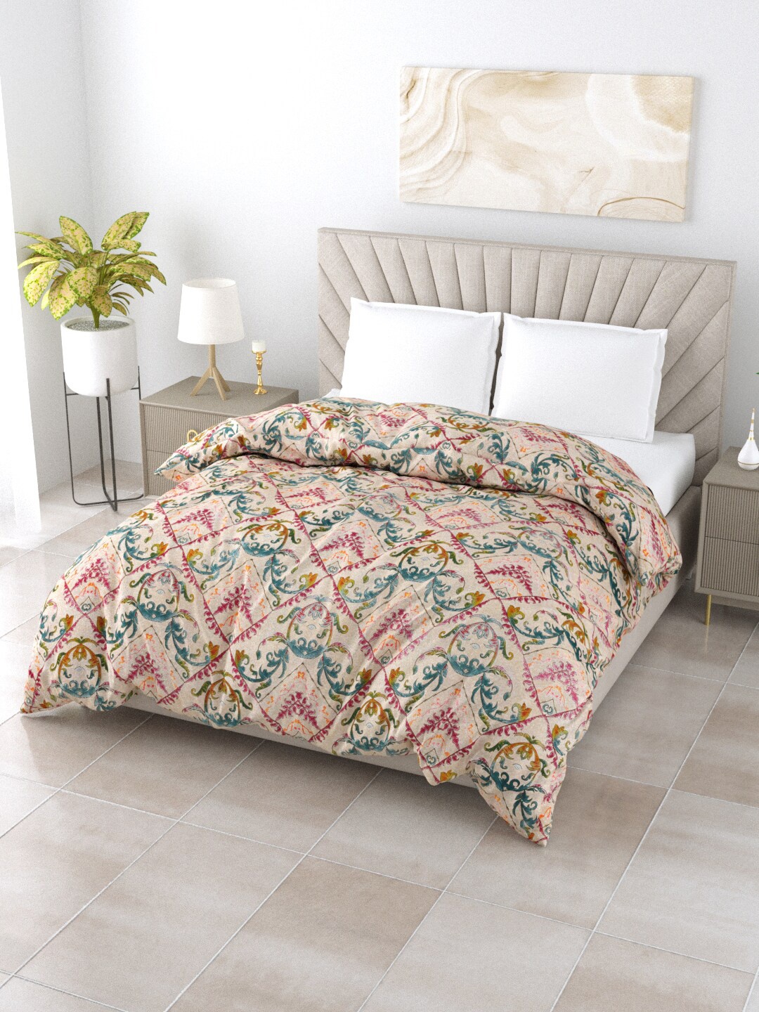

Salona Bichona Unique Beige & Pink Ethnic Motifs AC Room 120 GSM Double Bed Comforter
