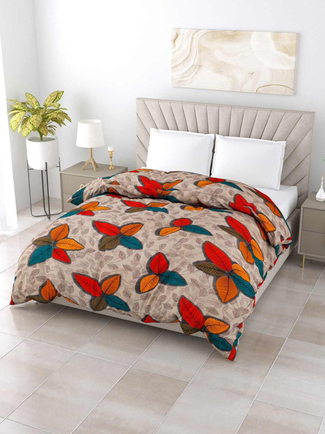 

Salona Bichona Relex Beige & Red Floral AC Room 110 GSM Double Bed Comforter
