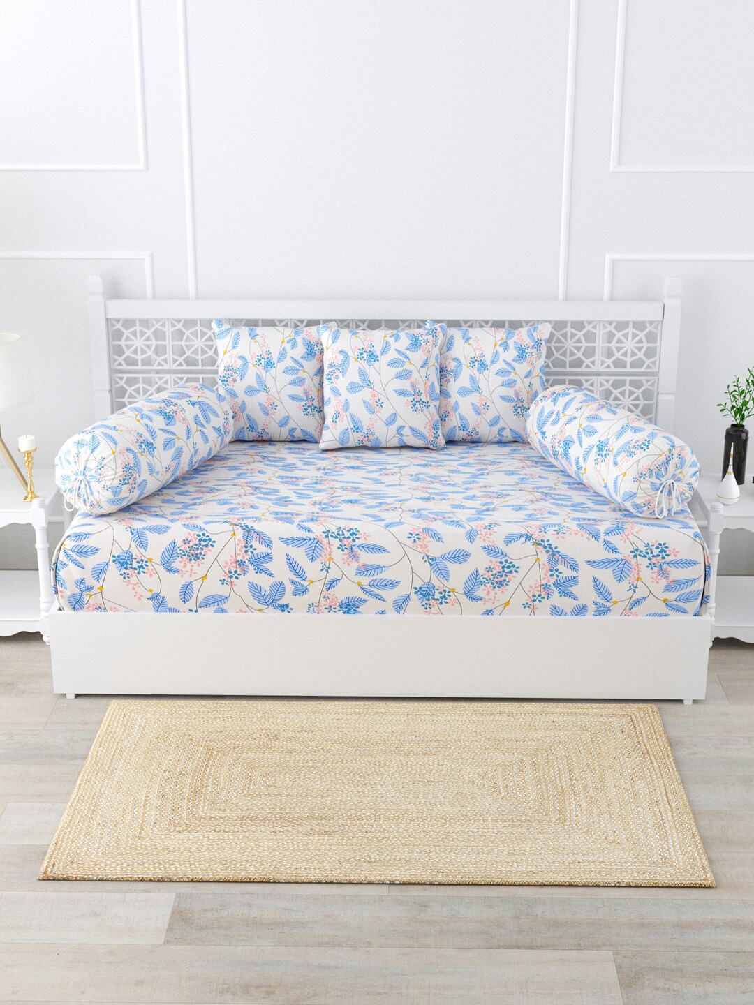 

Salona Bichona Blue & White 6 Pieces Printed Diwan Set