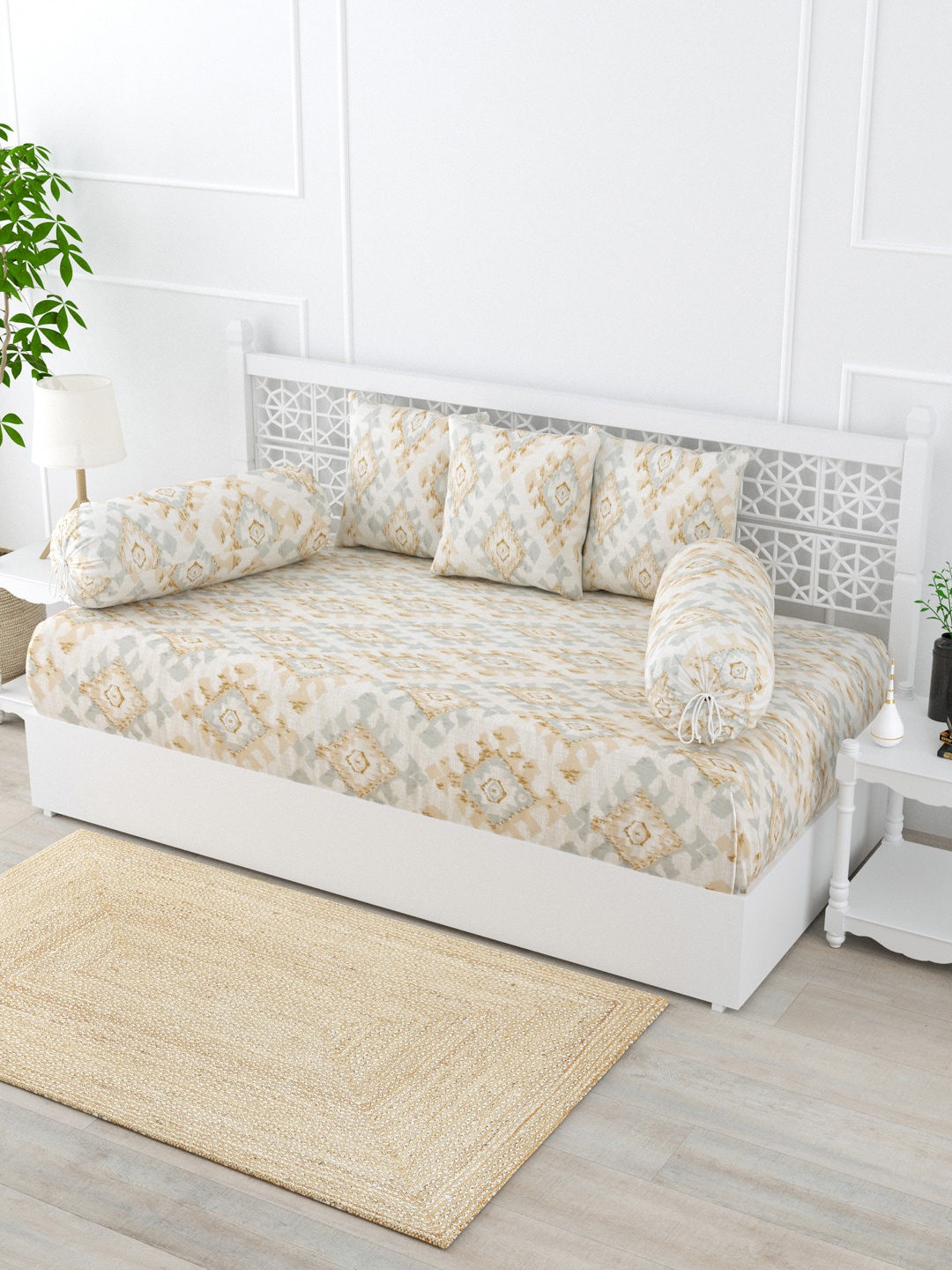 

Salona Bichona Beige 6-Pcs Printed Cotton Diwan Set