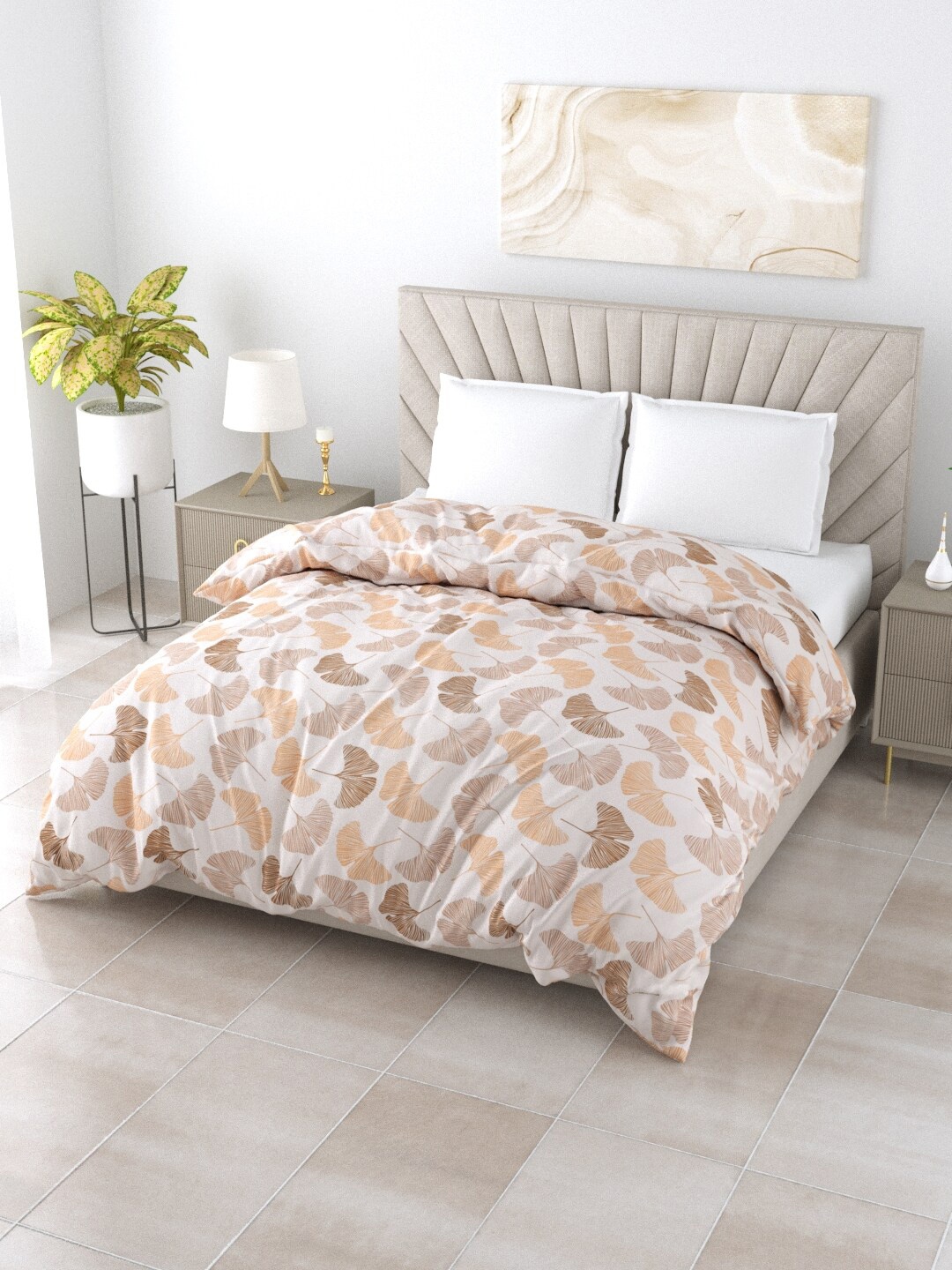 

Salona Bichona Impression White & Brown AC Room 120 GSM Double Bed Comforter