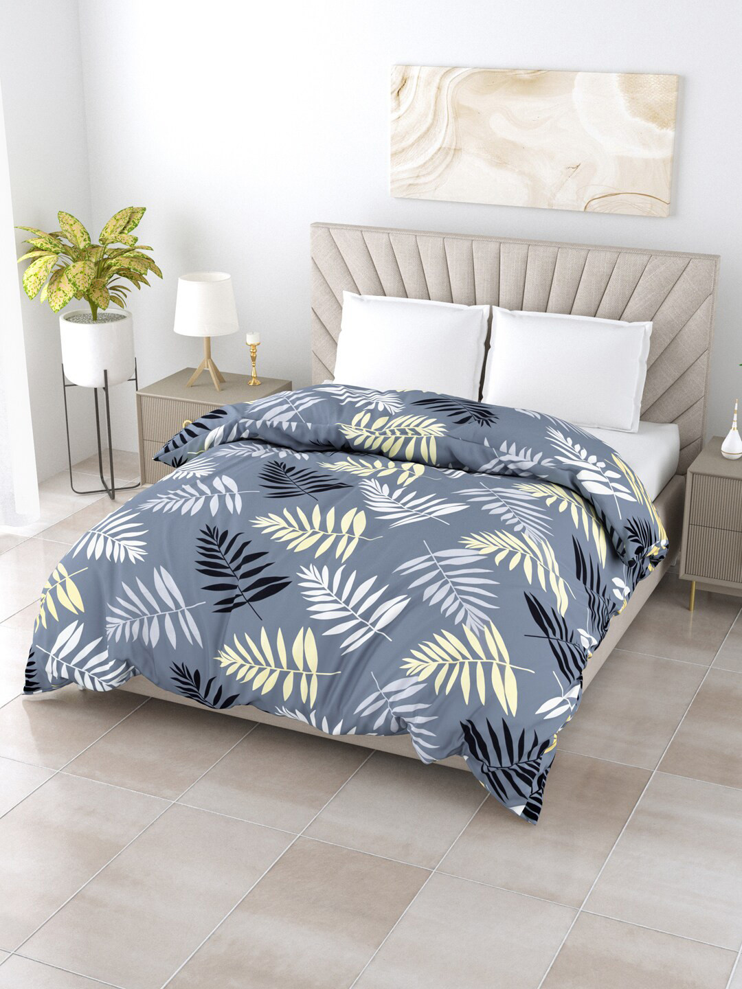 

Salona Bichona Relex Grey & Yellow AC Room 110 GSM Double Bed Comforter