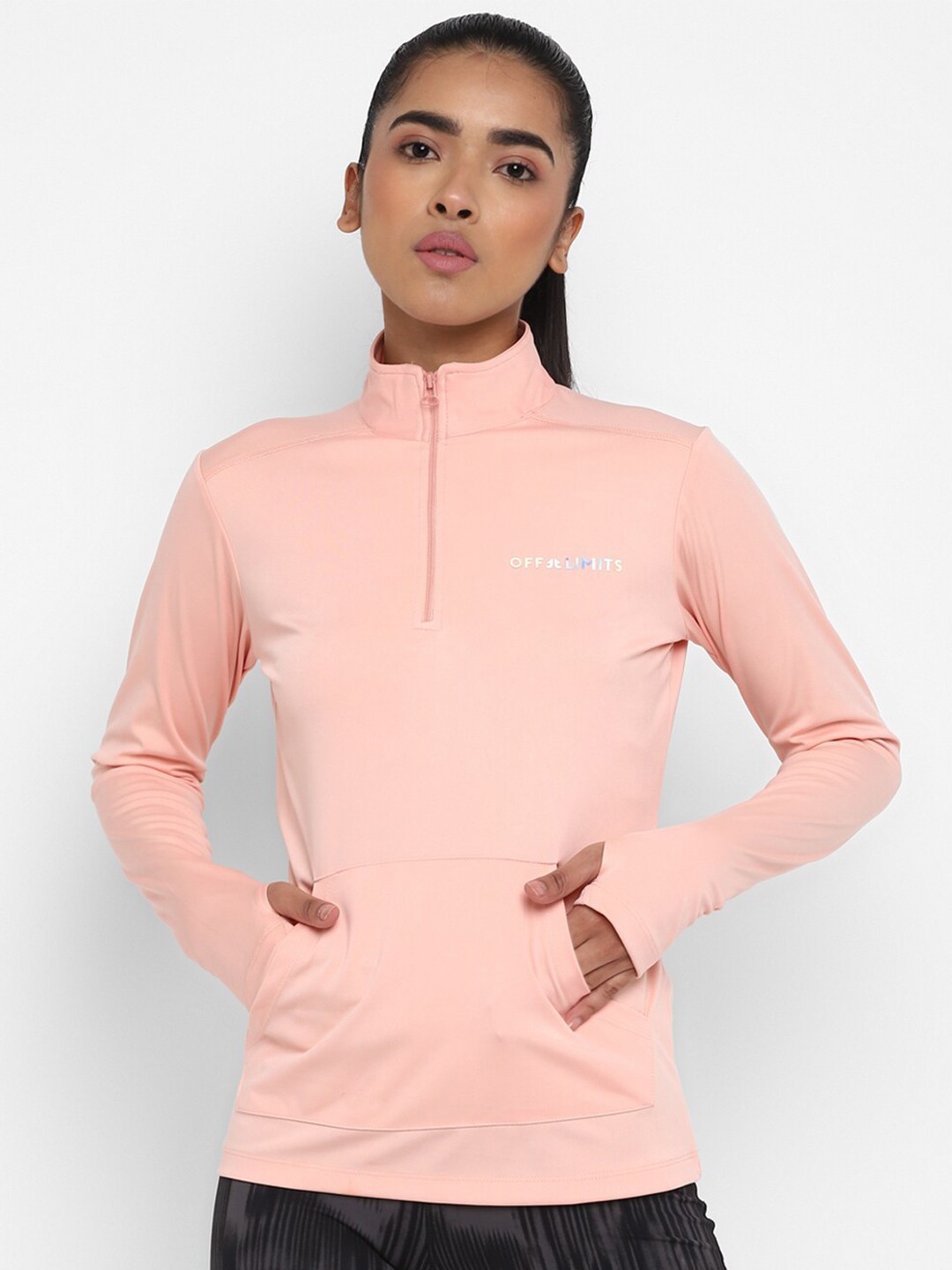 

OFF LIMITS High Neck Long Sleeve T-shirt, Peach