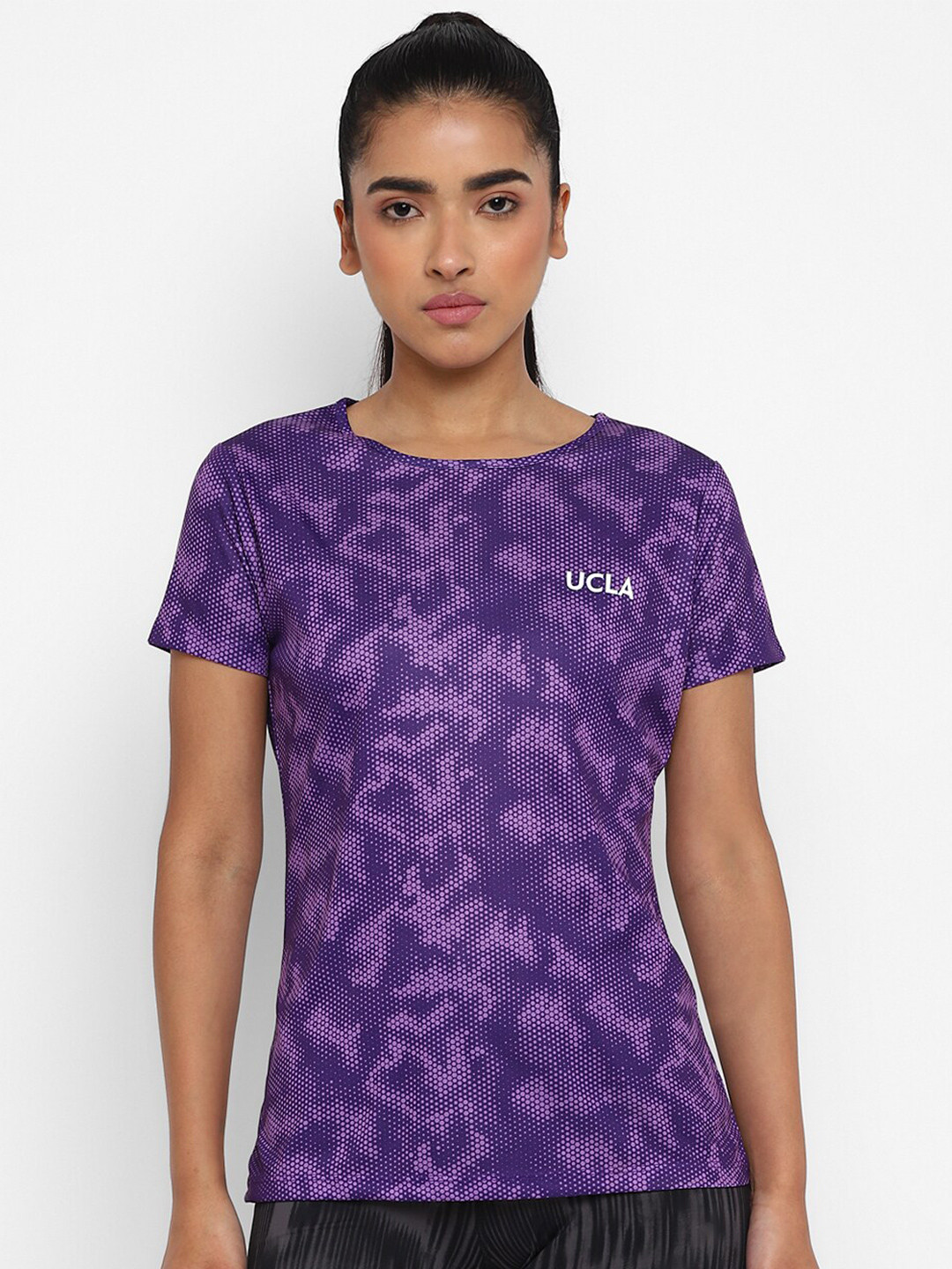 

UCLA Cut Outs Round Neck Sports T-shirt, Purple