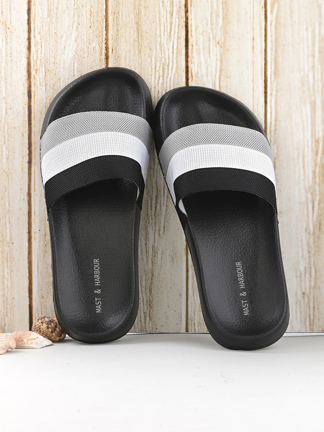 

Mast & Harbour Men Colourblocked Fabric Comfort -Fit Sliders, Black