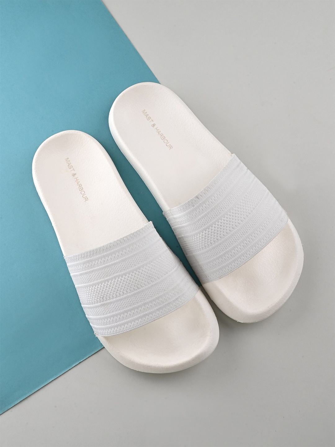Mast & Harbour Men Woven Design Sliders, White