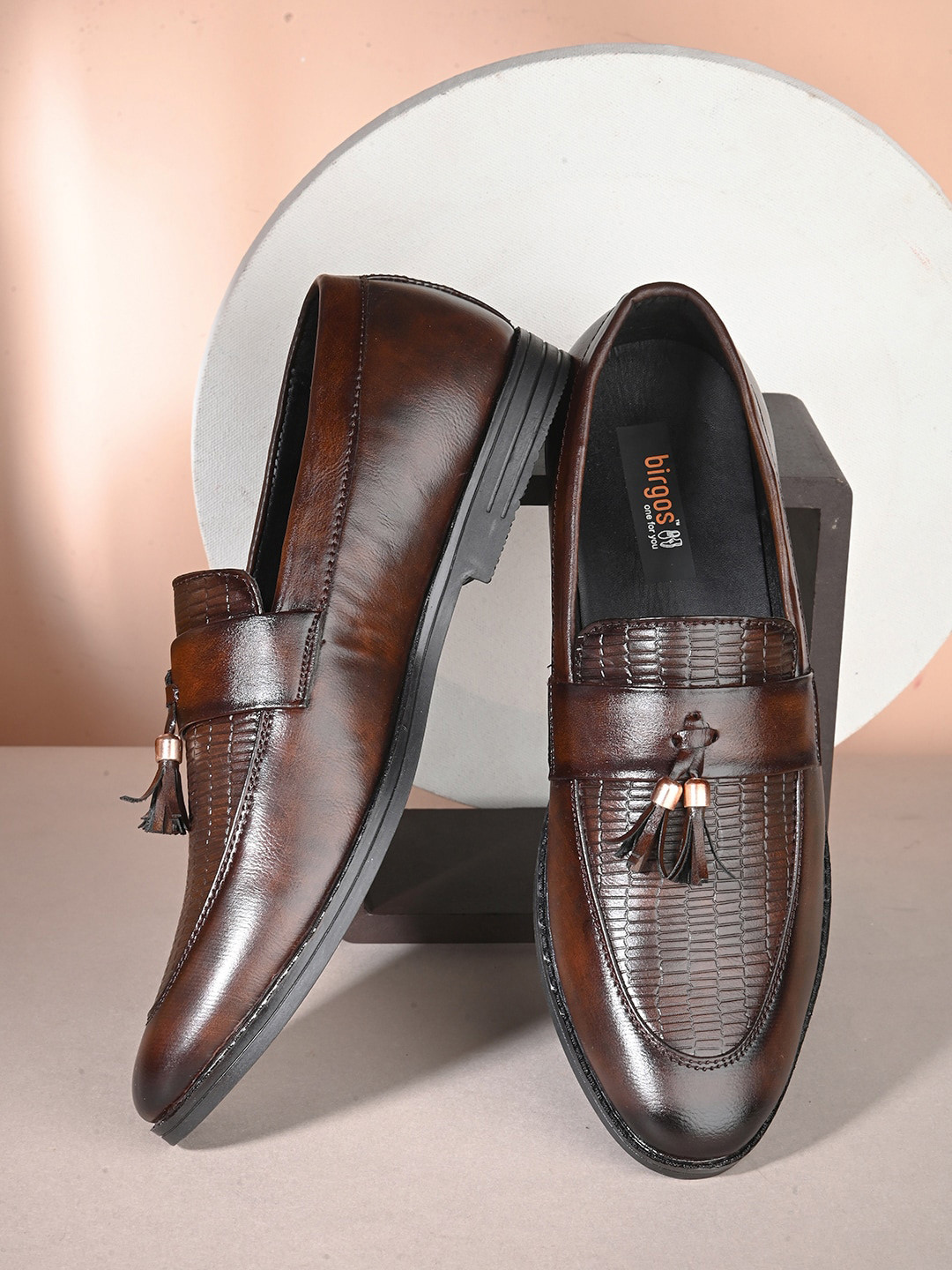 

birgos Men Formal Loafers, Brown