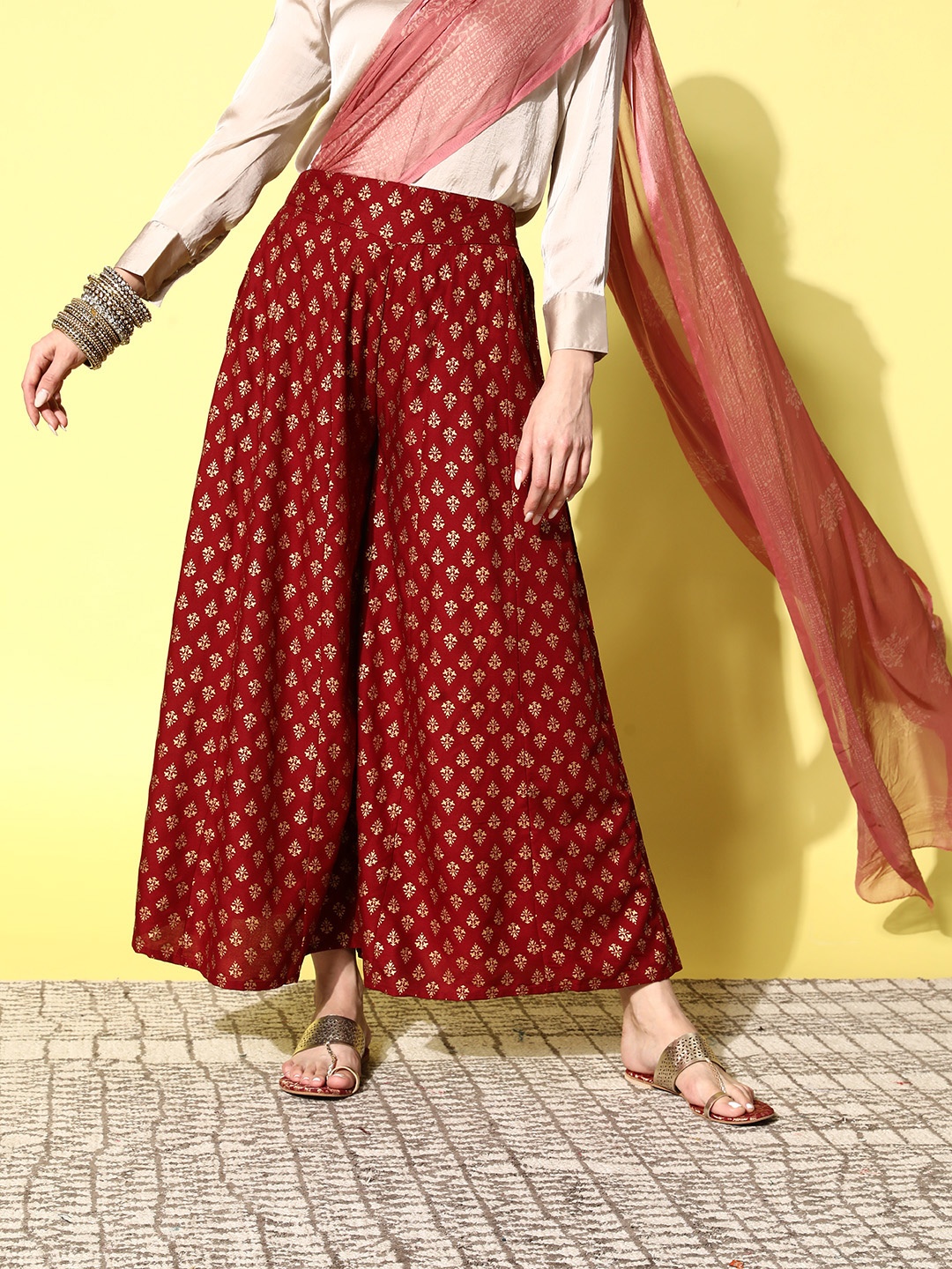 

Juniper Ethnic Motifs Printed Ethnic Palazzos, Maroon