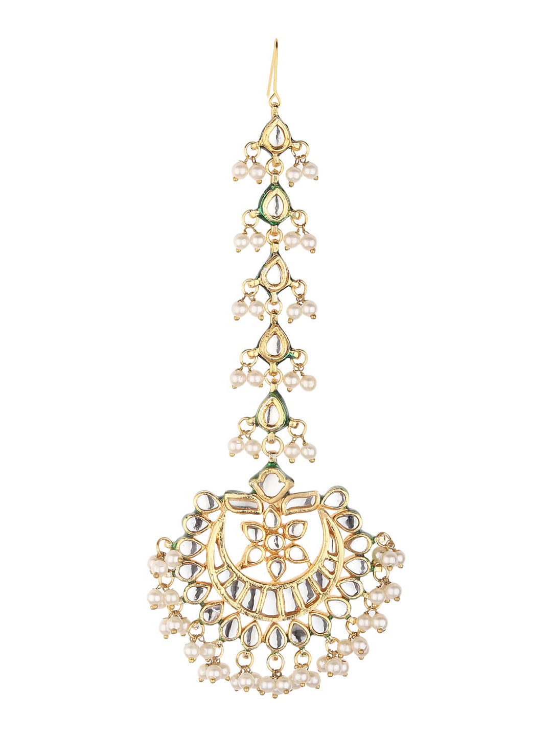 

Runjhun Gold-Plated Kundan-Studded Maang Tikka, White