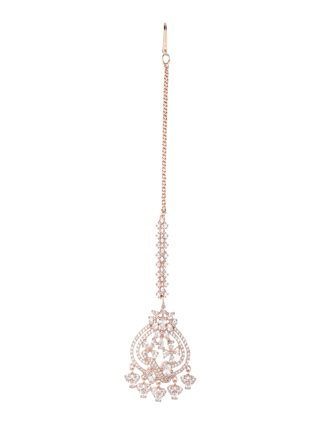 

Runjhun Rose Gold-Plated American Diamond Maang Tikka, White
