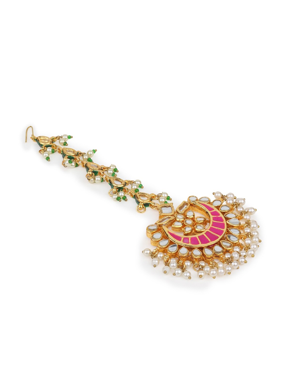

Runjhun Gold-Plated Kundan Studded & Beaded Maang Tikka, Pink