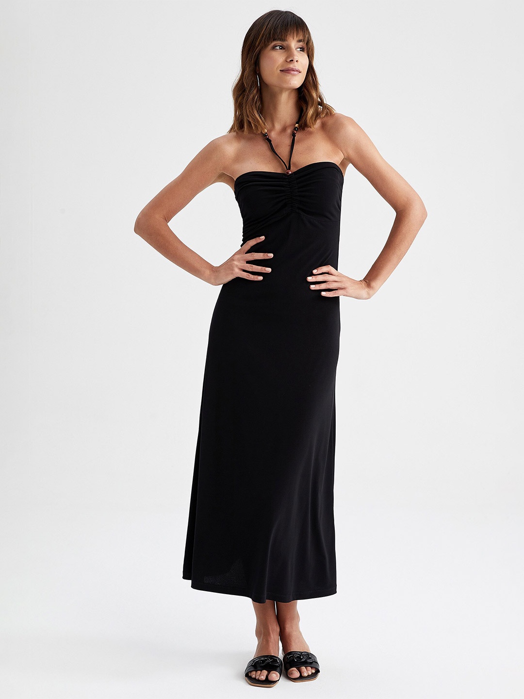 

DeFacto Halter Neck A-Line Midi Dress, Black