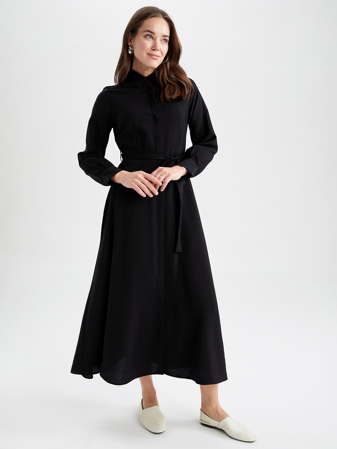 

DeFacto Long Sleeved Shirt Dress, Black