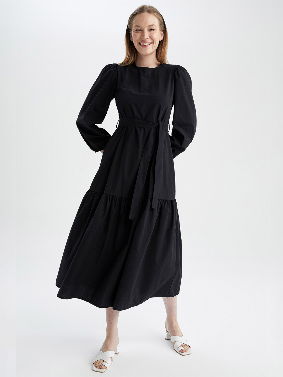 

DeFacto Tiered A-Line Midi Dress, Black