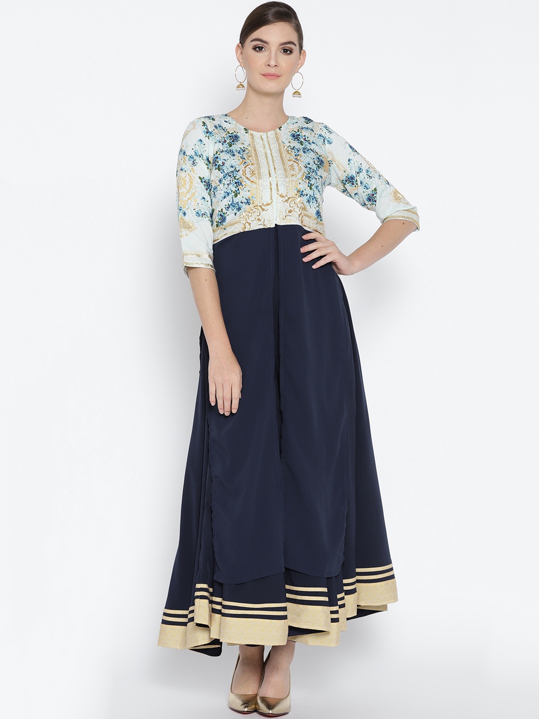 

AURELIA Women Navy Solid Kurta with Churidar, Navy blue