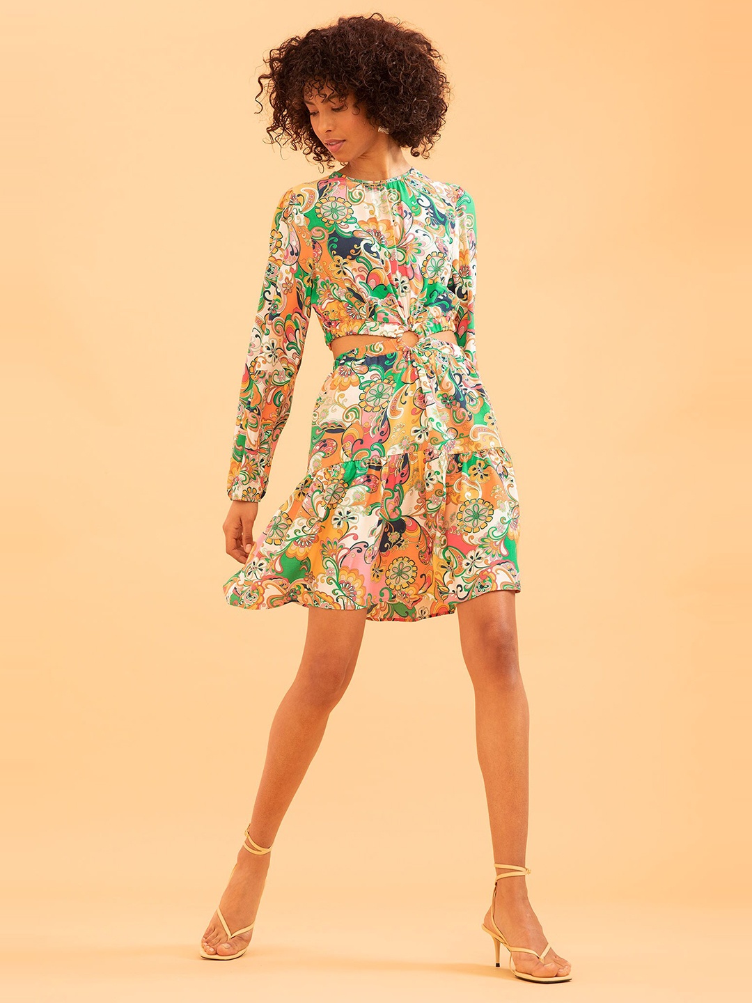 

DeFacto Ethnic Motifs Printed Cut-Out Detail Dress, Na