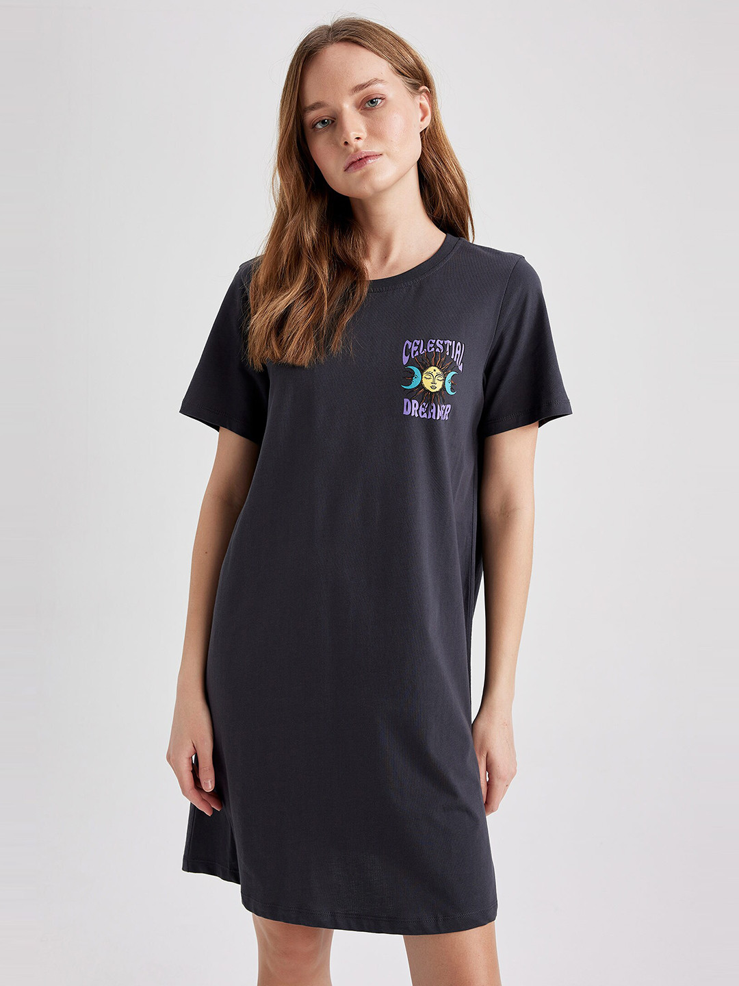 

DeFacto Round Neck T-Shirt Dress, Na