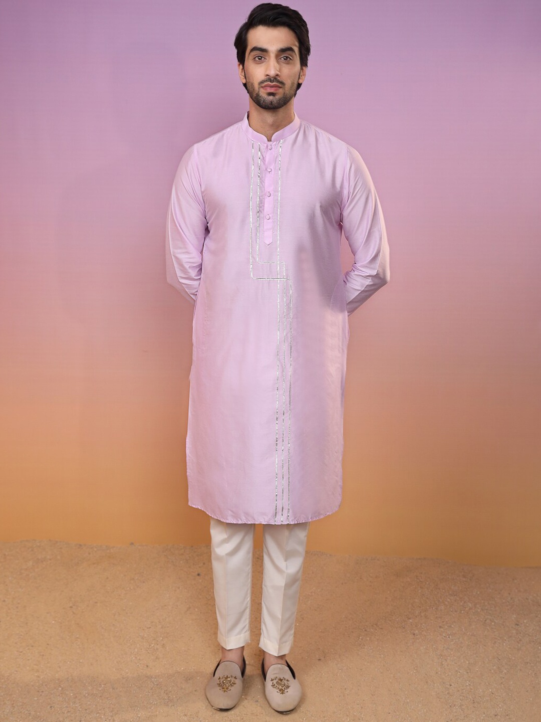 

KISAH Gotta Patti Pure Cotton Kurta With Trouser, Lavender