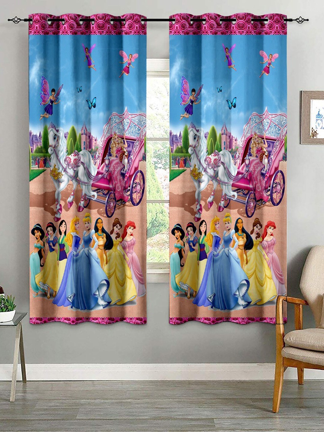 

Bajo's Blue & Pink 2 Pieces Quirky Door Curtains