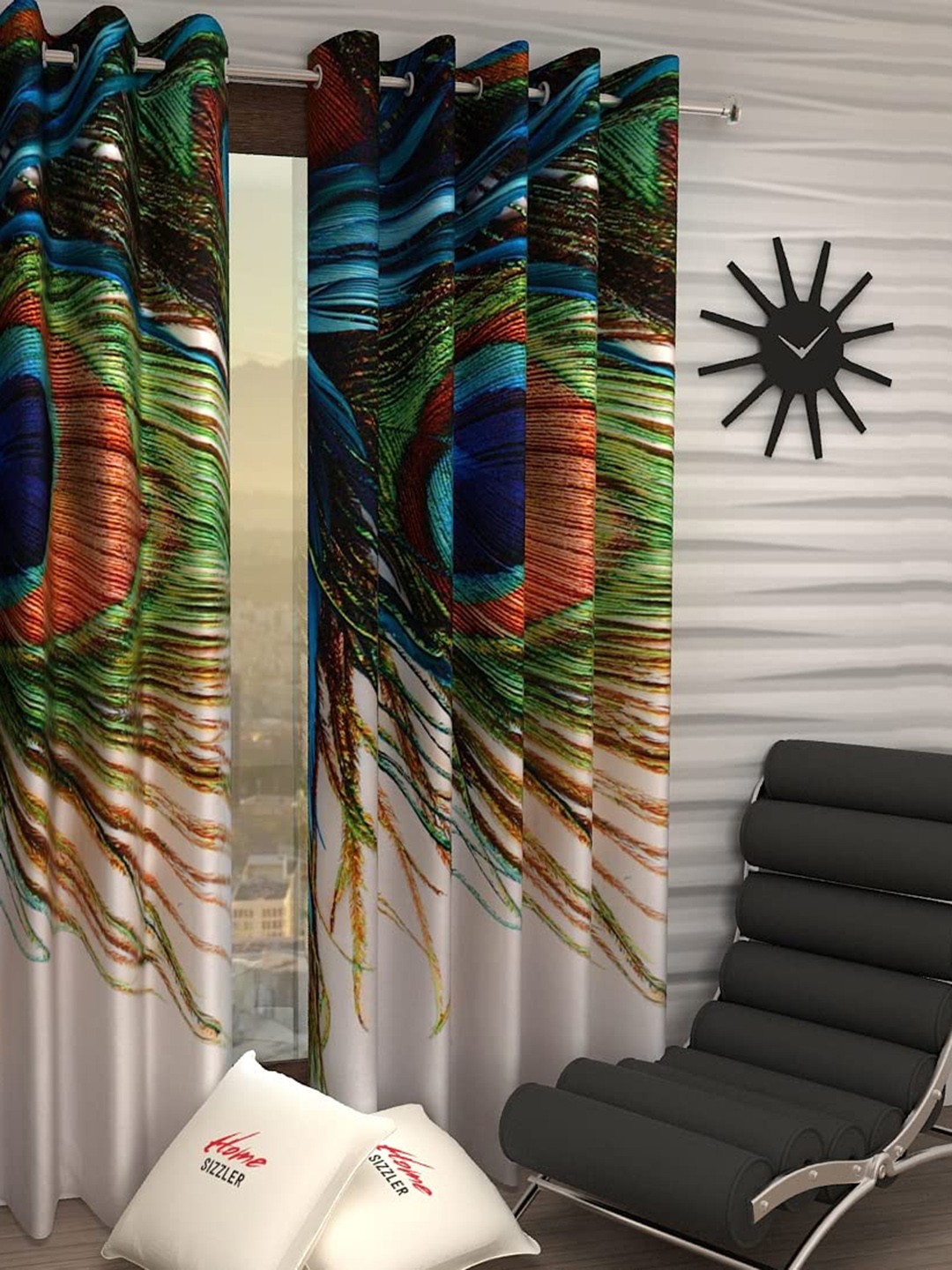 

Bajo's Blue & Green 2 Pieces Quirky Door Curtains, White