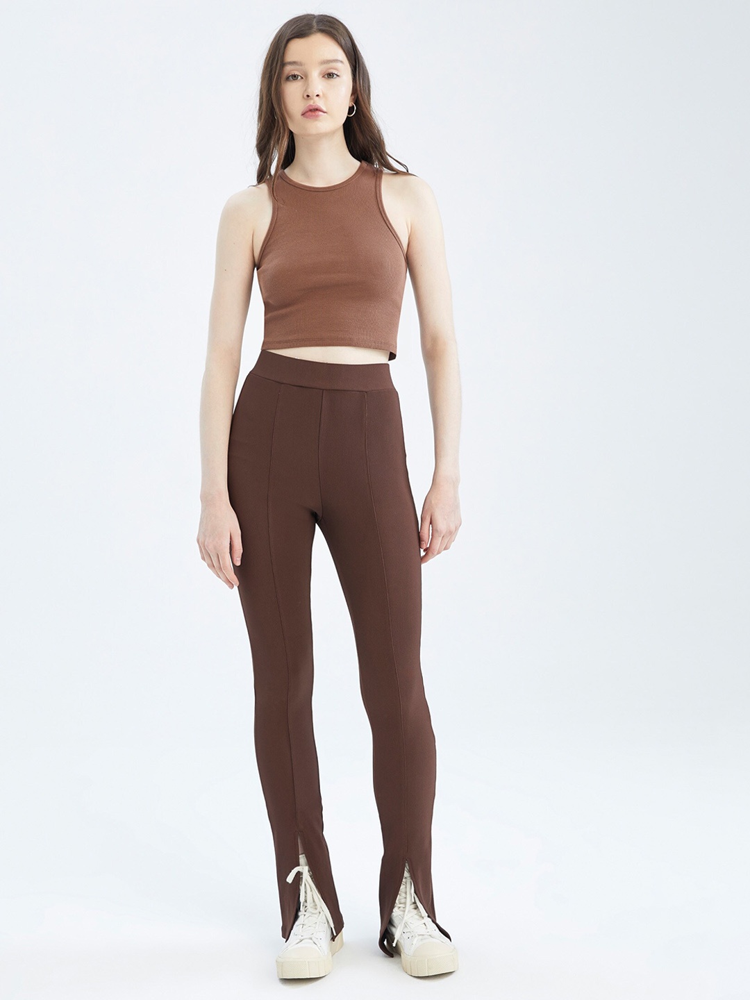 DeFacto Solid Full Length Leggings, Brown