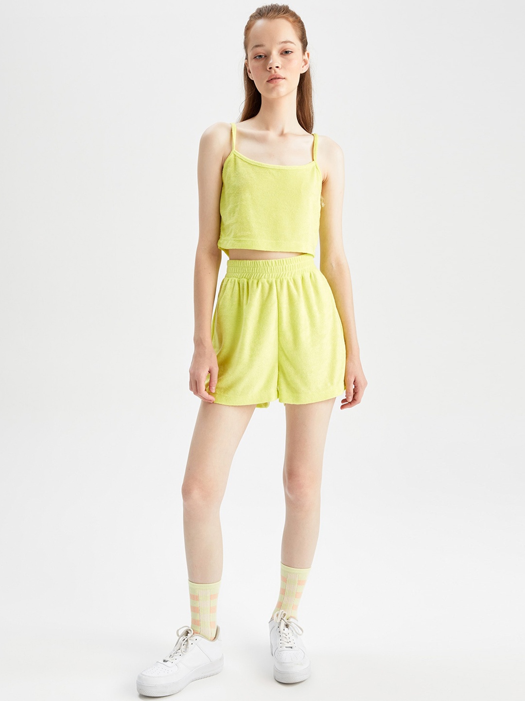 DeFacto Women High-Rise Shorts, Yellow