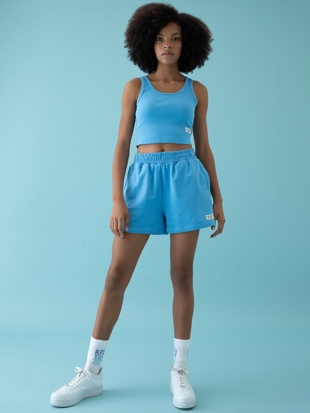 

DeFacto Women Mid Rise Pure Cotton Knitted Sport Shorts, Blue