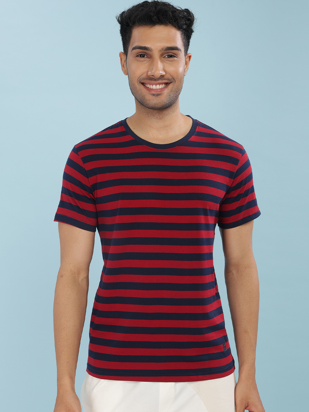 

Force NXT Men Striped Pack of 1 Super Combed Cotton T-Shirt, Red