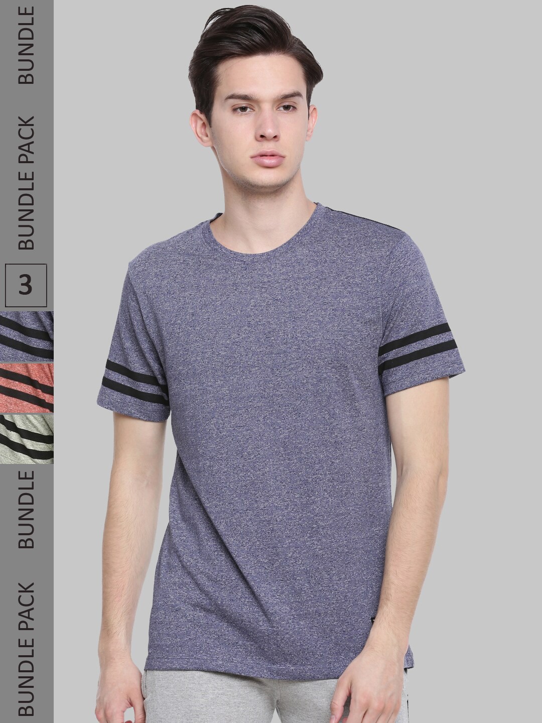 

Force NXT Pack Of 3 Casual Cotton T-shirts, Grey melange
