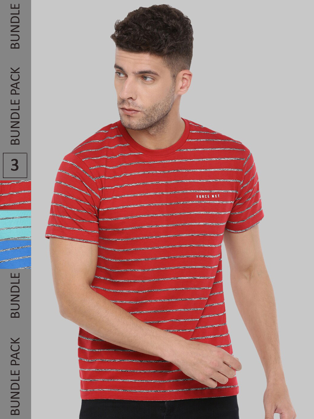 

Force NXT Pack Of 3 Striped Cotton T-shirt, Red