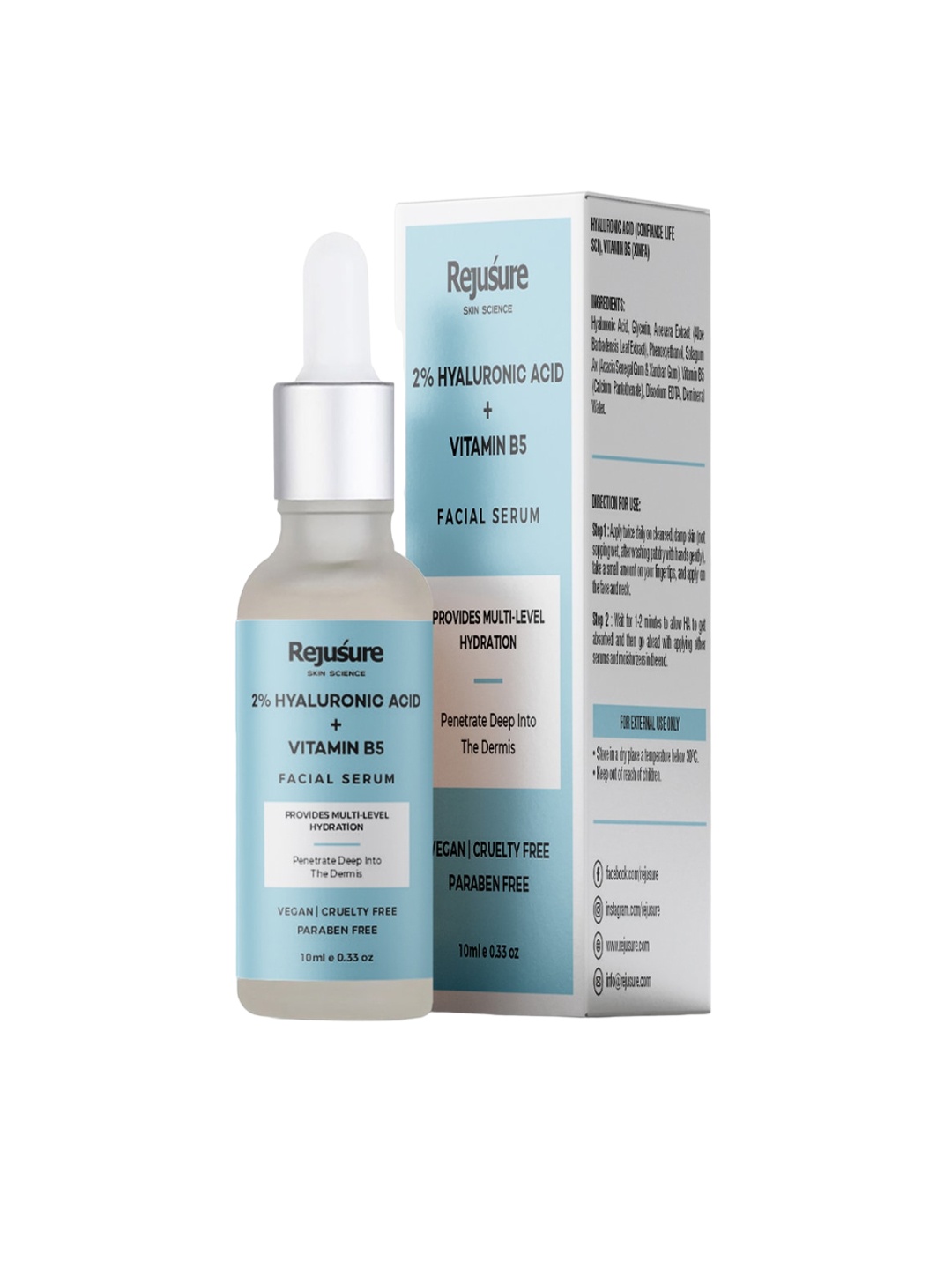 

REJUSURE 2% Hyaluronic Acid + Vitamin B5 Facial Serum For Multi-Level Hydration - 10ml, White