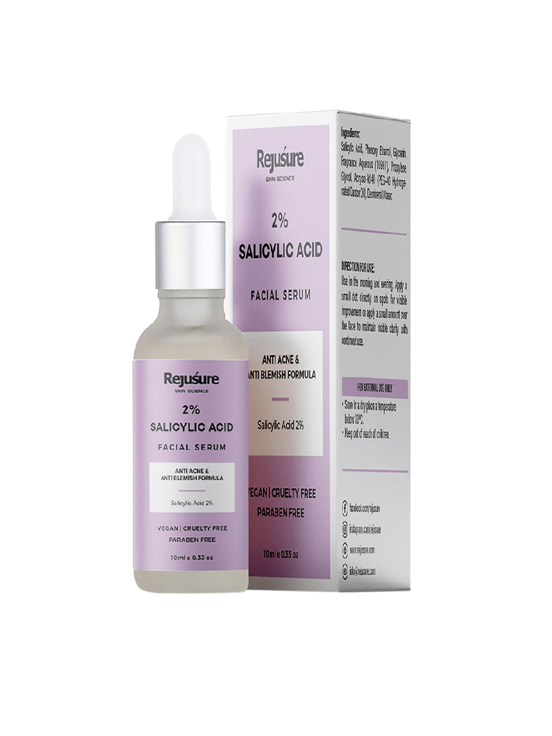 

REJUSURE 2% Salicylic Acid Face Serum For Reduces Open Pores & Excess Oil Fights Blackheads - 10ml, White