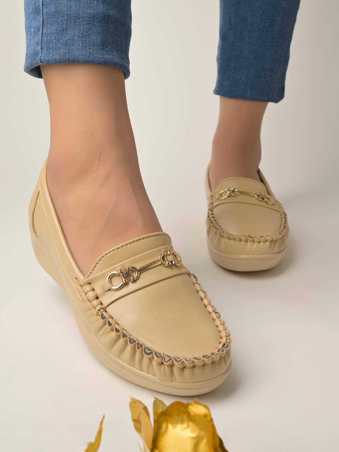 

Shoetopia Women Round Toe Slip On Loafers, Beige