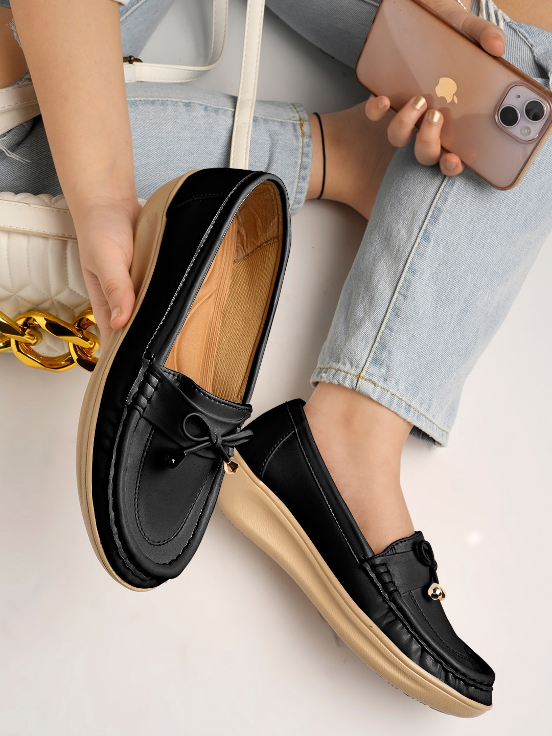 

Shoetopia Women Round Toe Slip On Loafers, Black