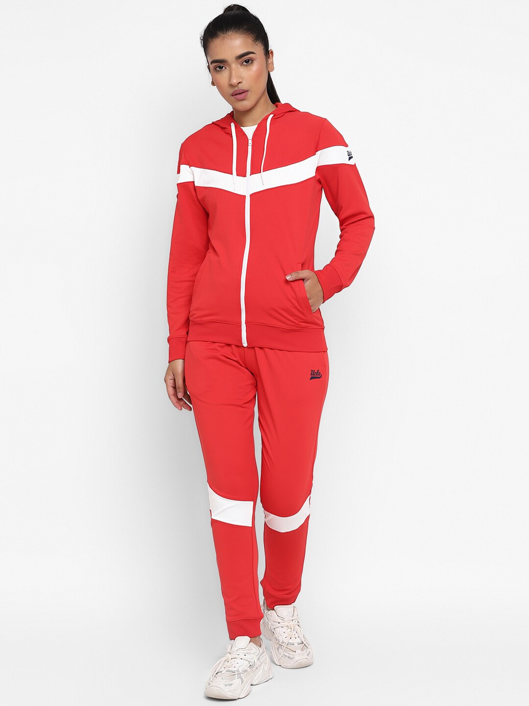 

UCLA Women Colourblocked Hooded Tracksuit, Red