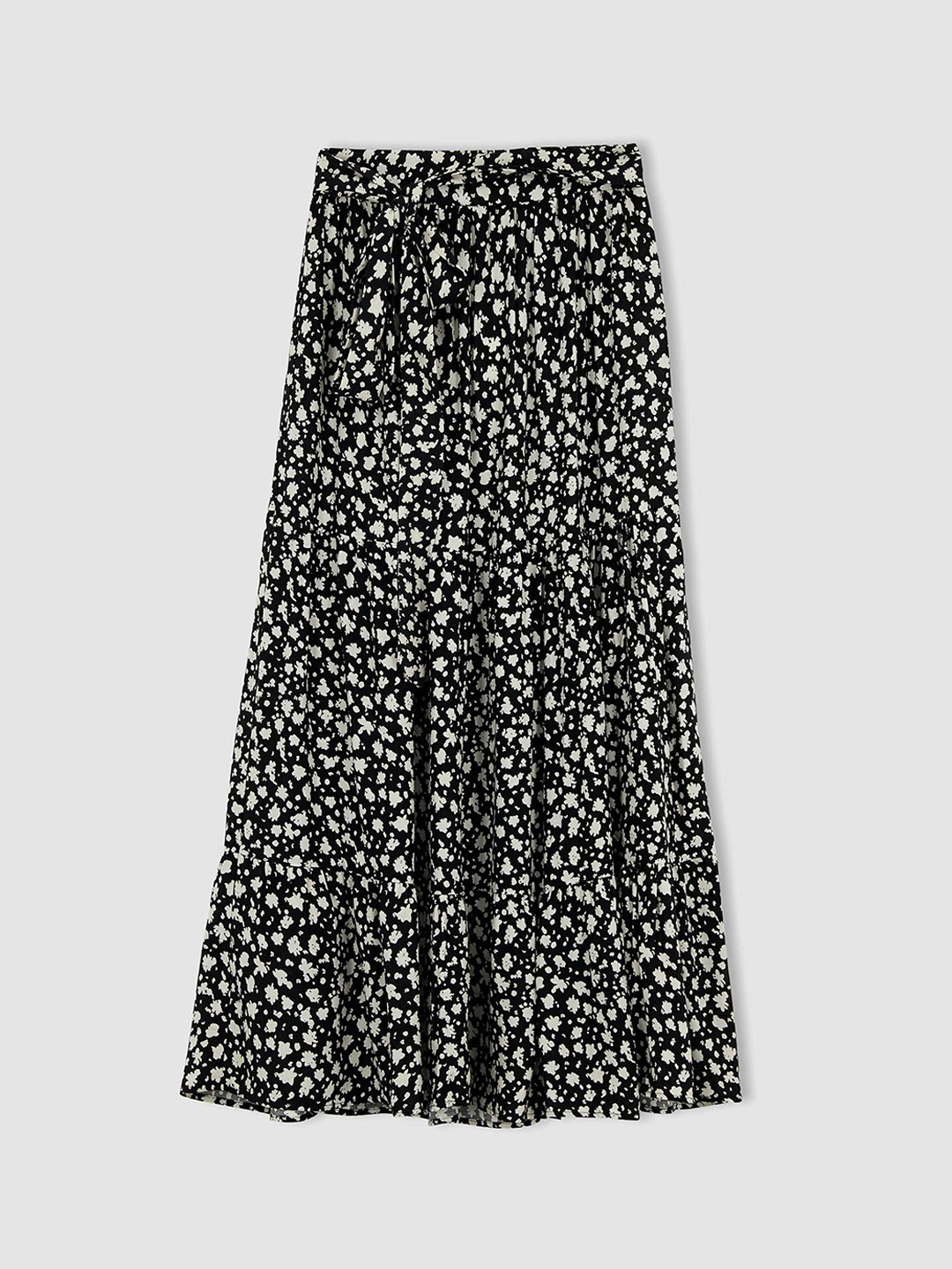 

DeFacto Floral Printed Maxi A-Line Skirt, Black