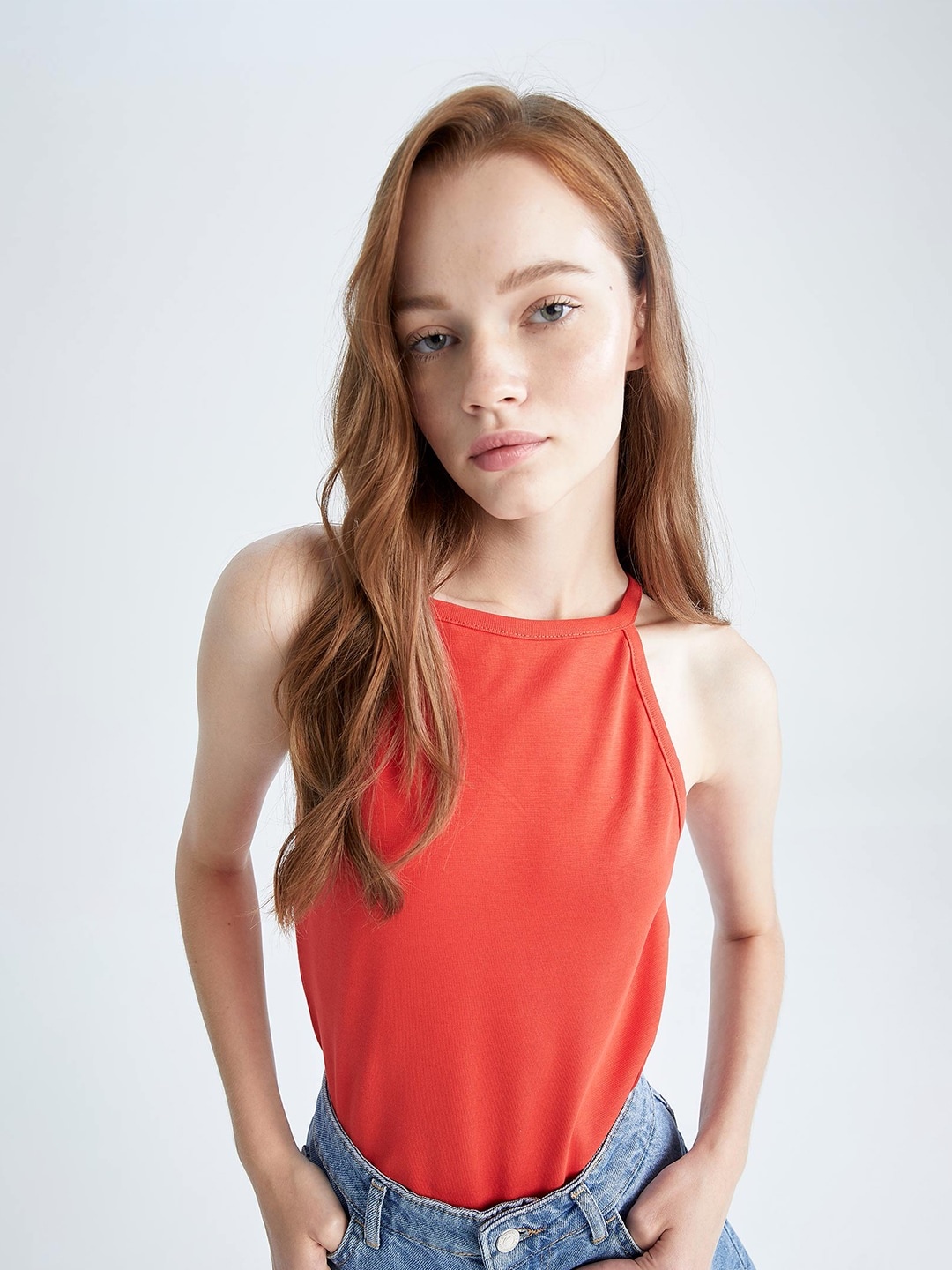 

DeFacto Sleeveless Round Neck Top, Orange