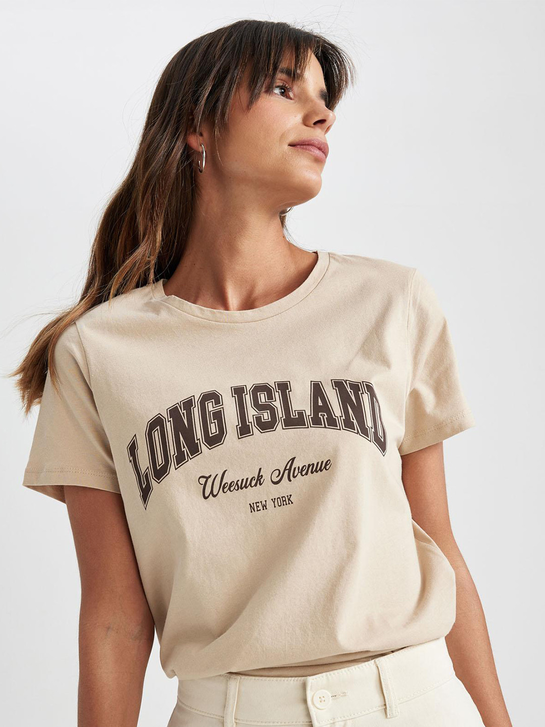 

DeFacto Typography Printed Pure Cotton T-shirt, Beige