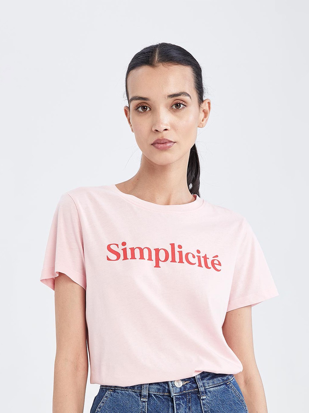 

DeFacto Typography Printed Pure Cotton T-shirt, Pink