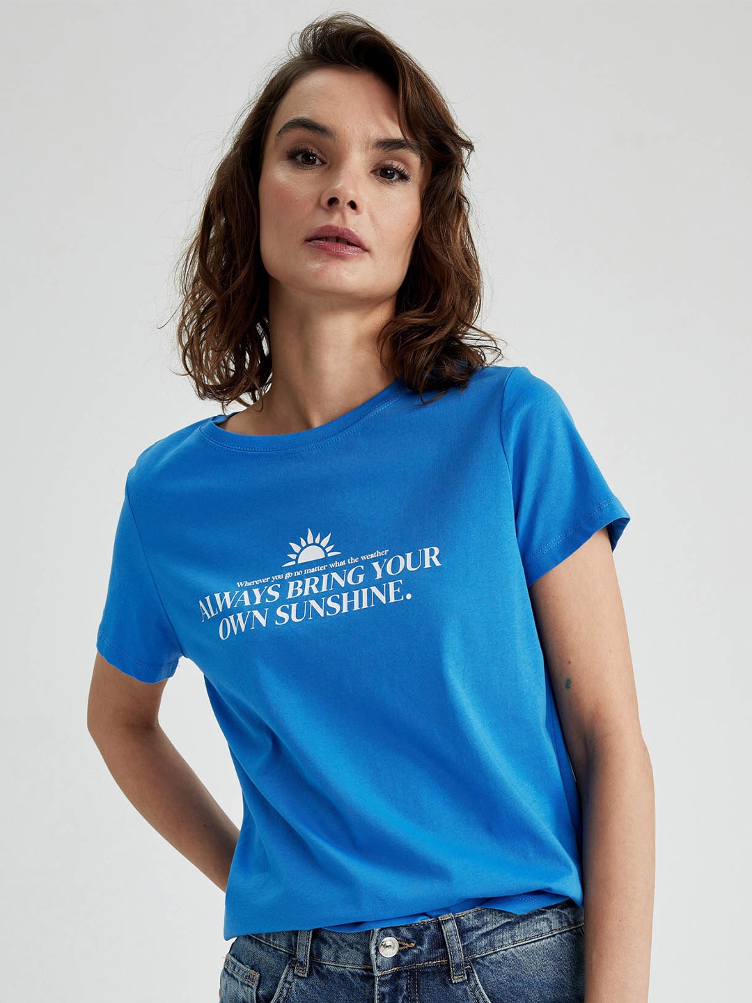 

DeFactoTypography Printed Pure Cotton T-shirt, Blue
