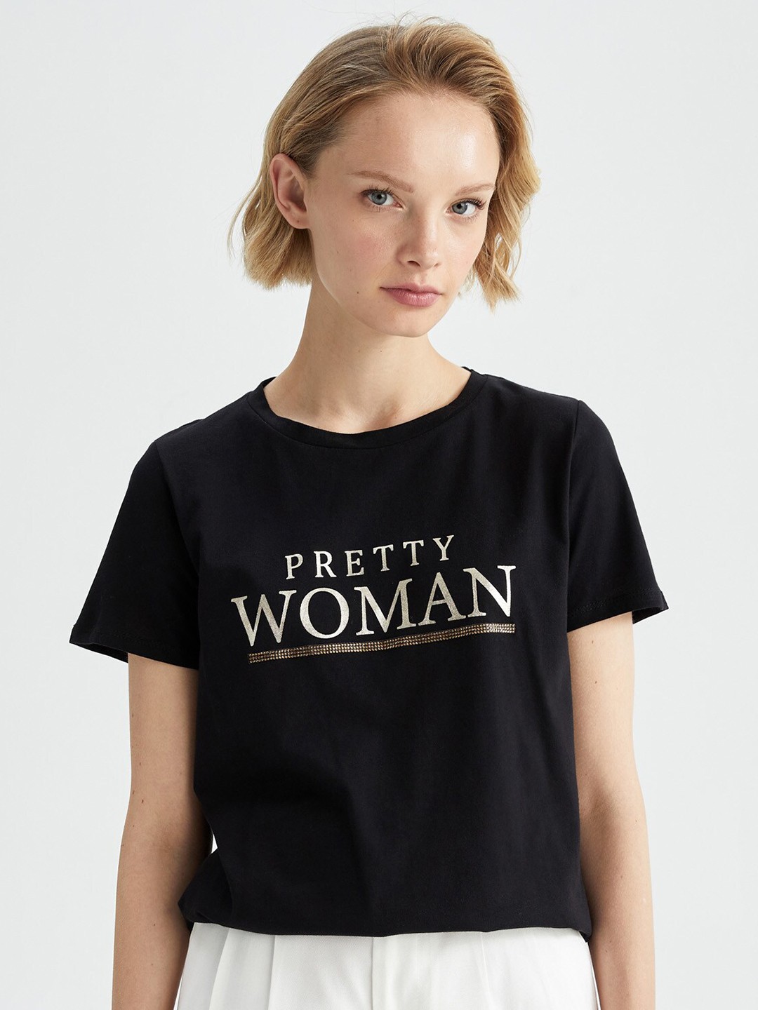 

DeFacto Typography Printed Pure Cotton T-shirt, Black