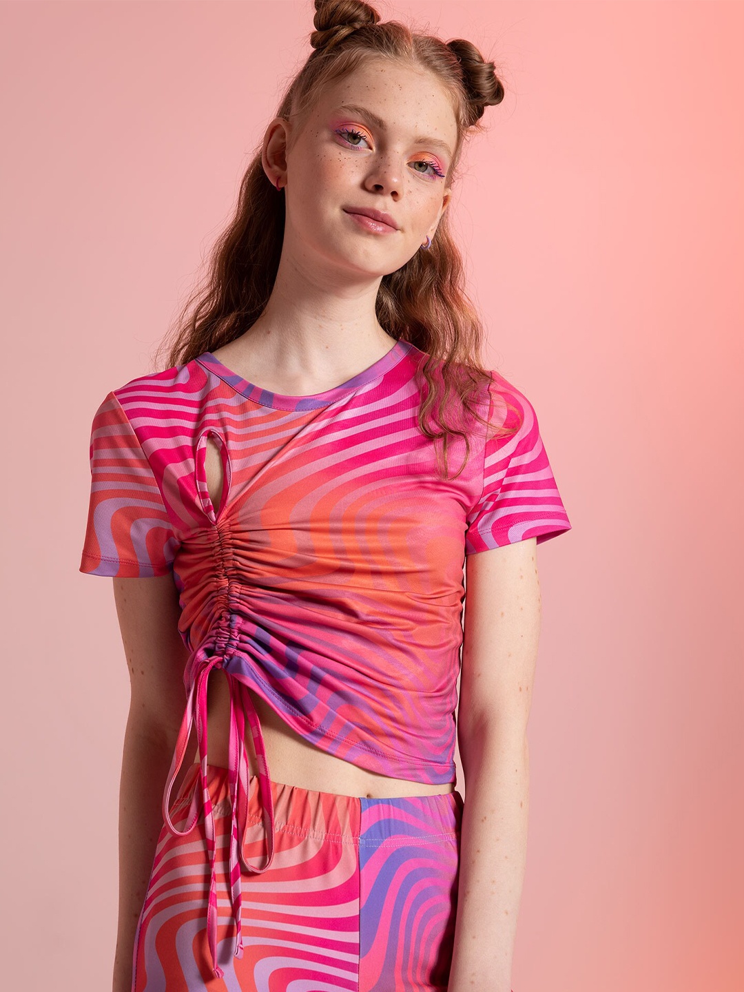 

DeFacto Round Neck Gathered Or Pleated Crop Top, Pink