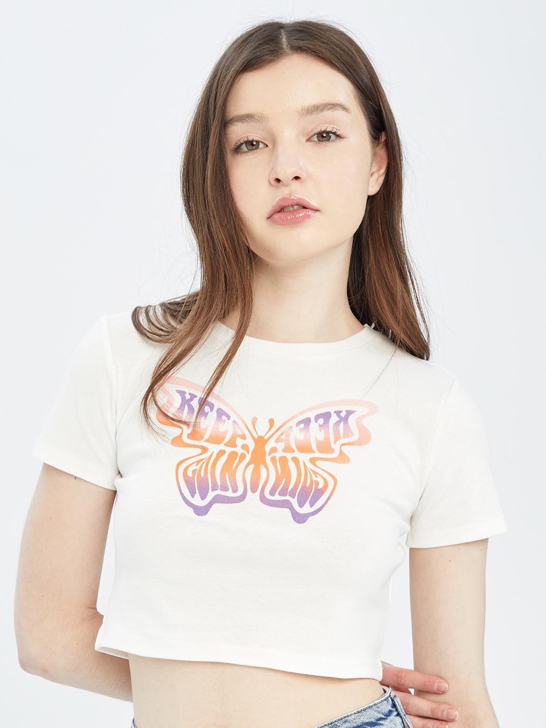 

DeFacto Graphic Printed Round Neck T-shirt, White