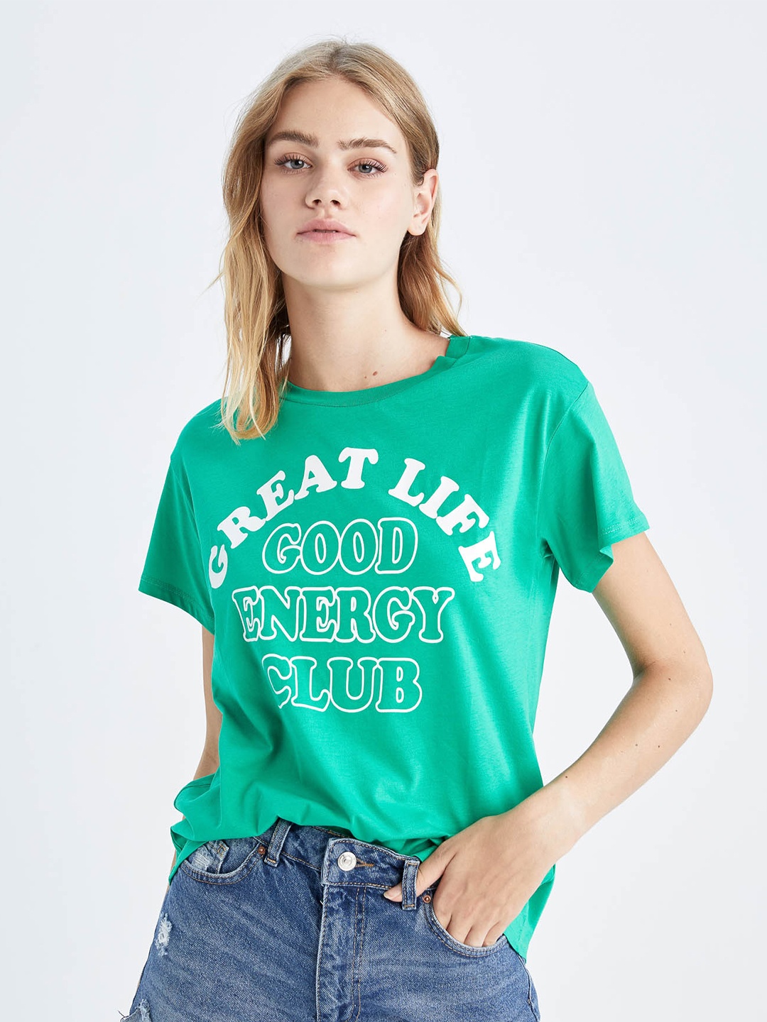

DeFacto Typography Printed Pure Cotton T-shirt, Sea green